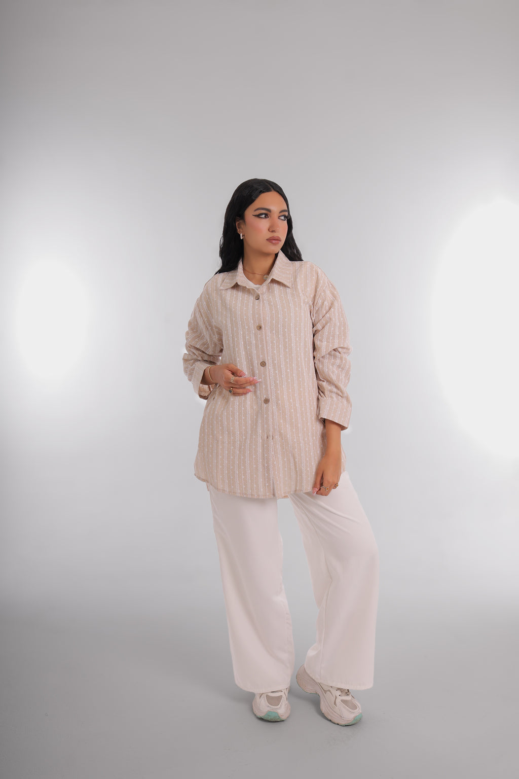 Printed Linen Long Shirt (beige)