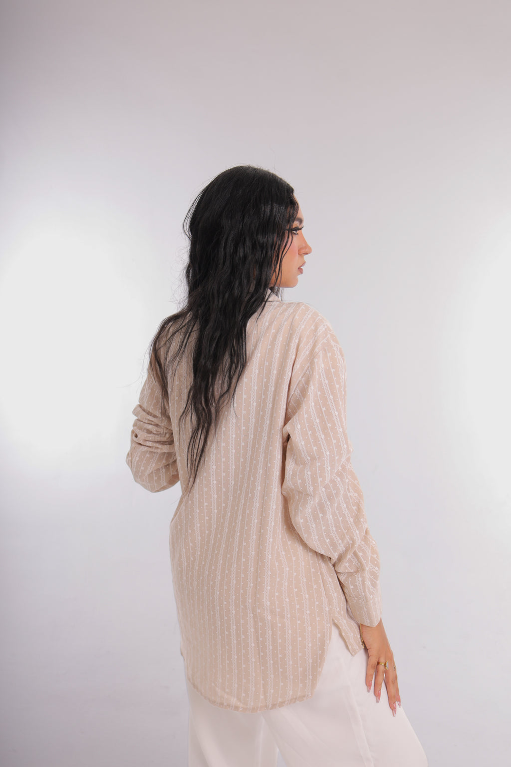 Printed Linen Long Shirt (beige)