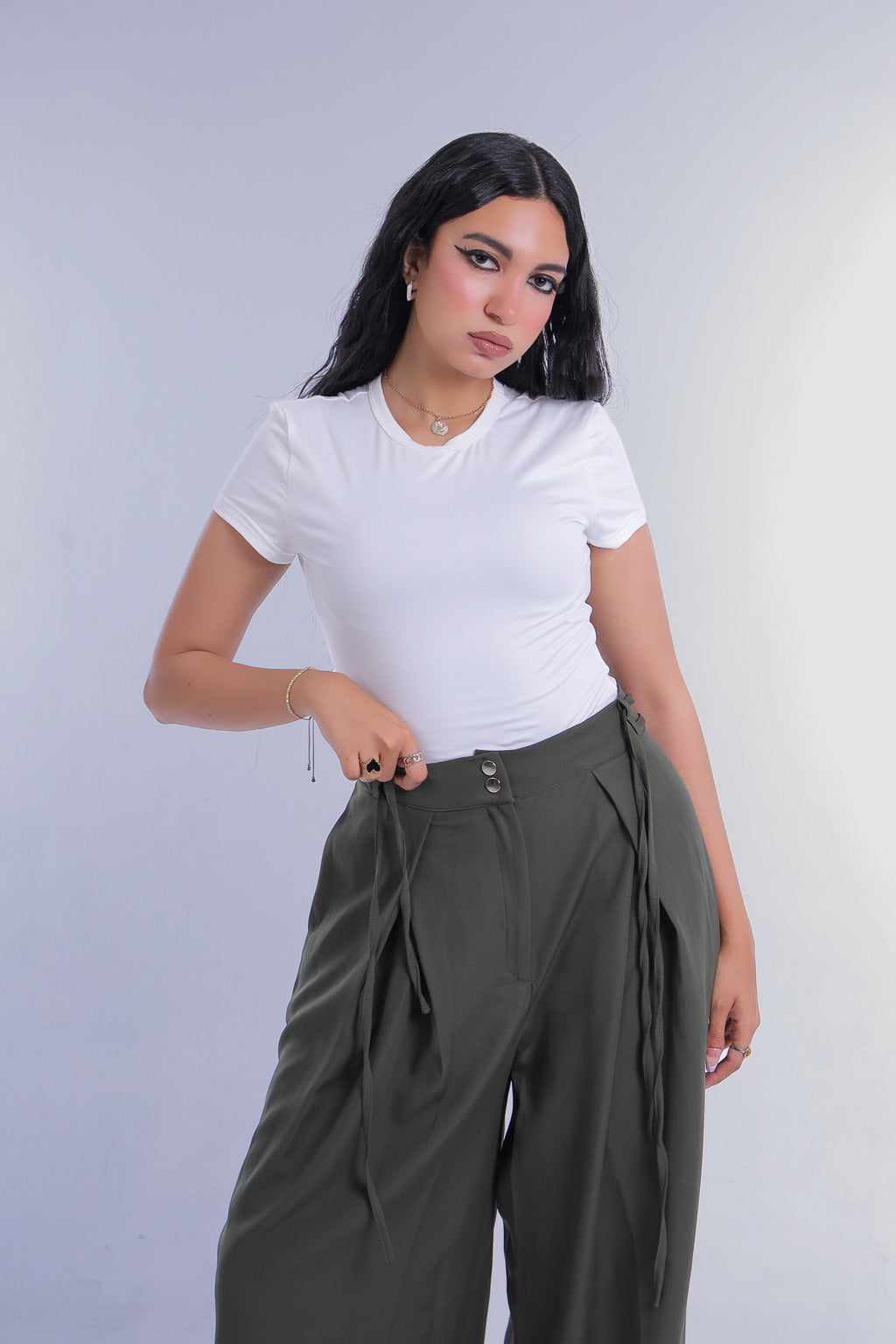Printed Linen Long Shirt (Olive Green)