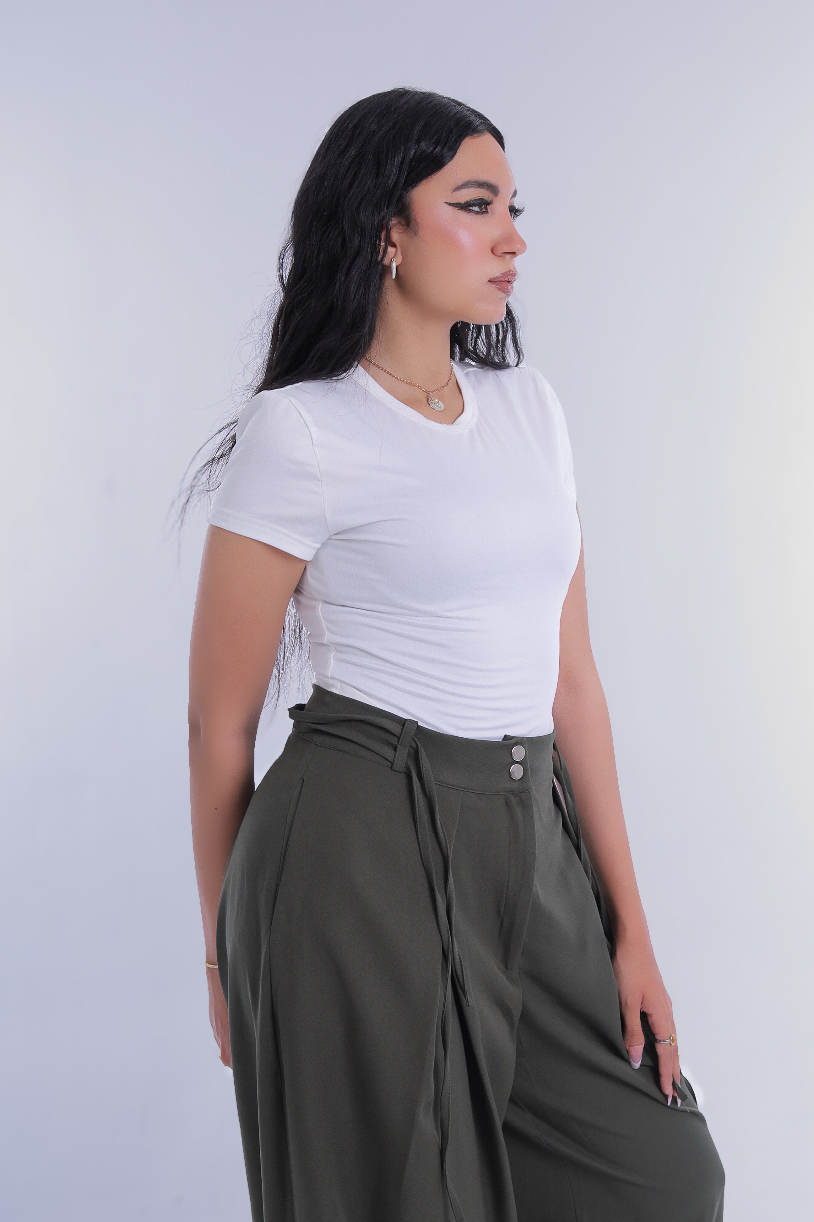 Printed Linen Long Shirt (Olive Green)