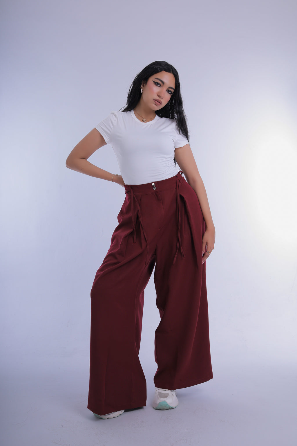 Semi-Classic Wide Leg Pants (Burgandy)