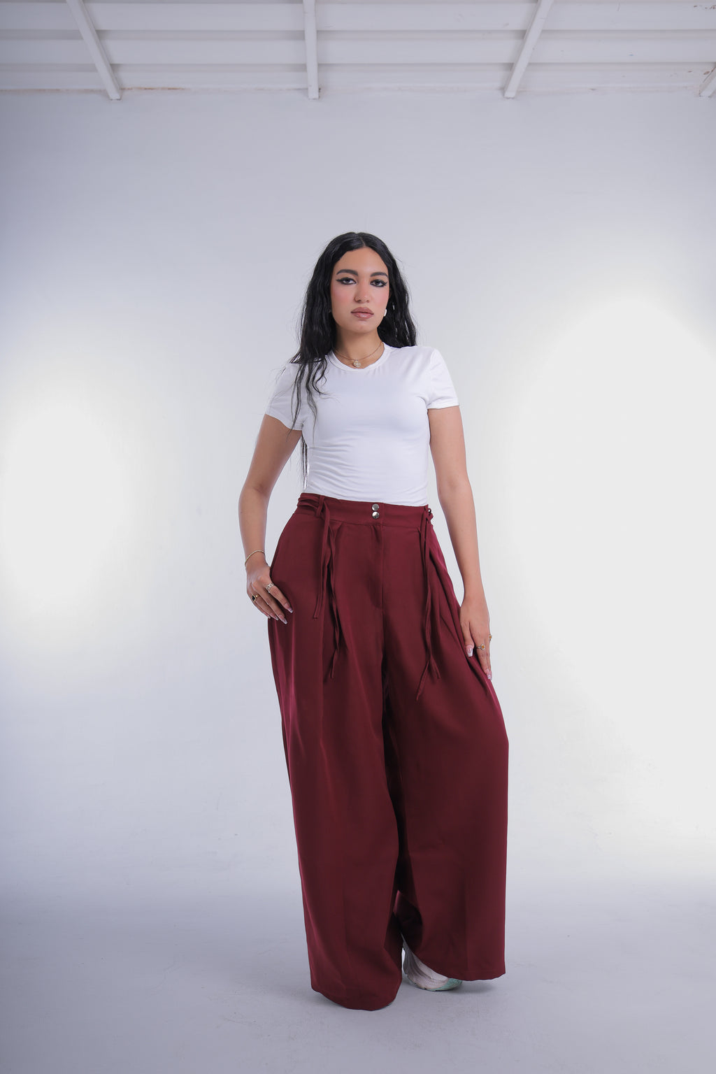 Semi-Classic Wide Leg Pants (Burgandy)