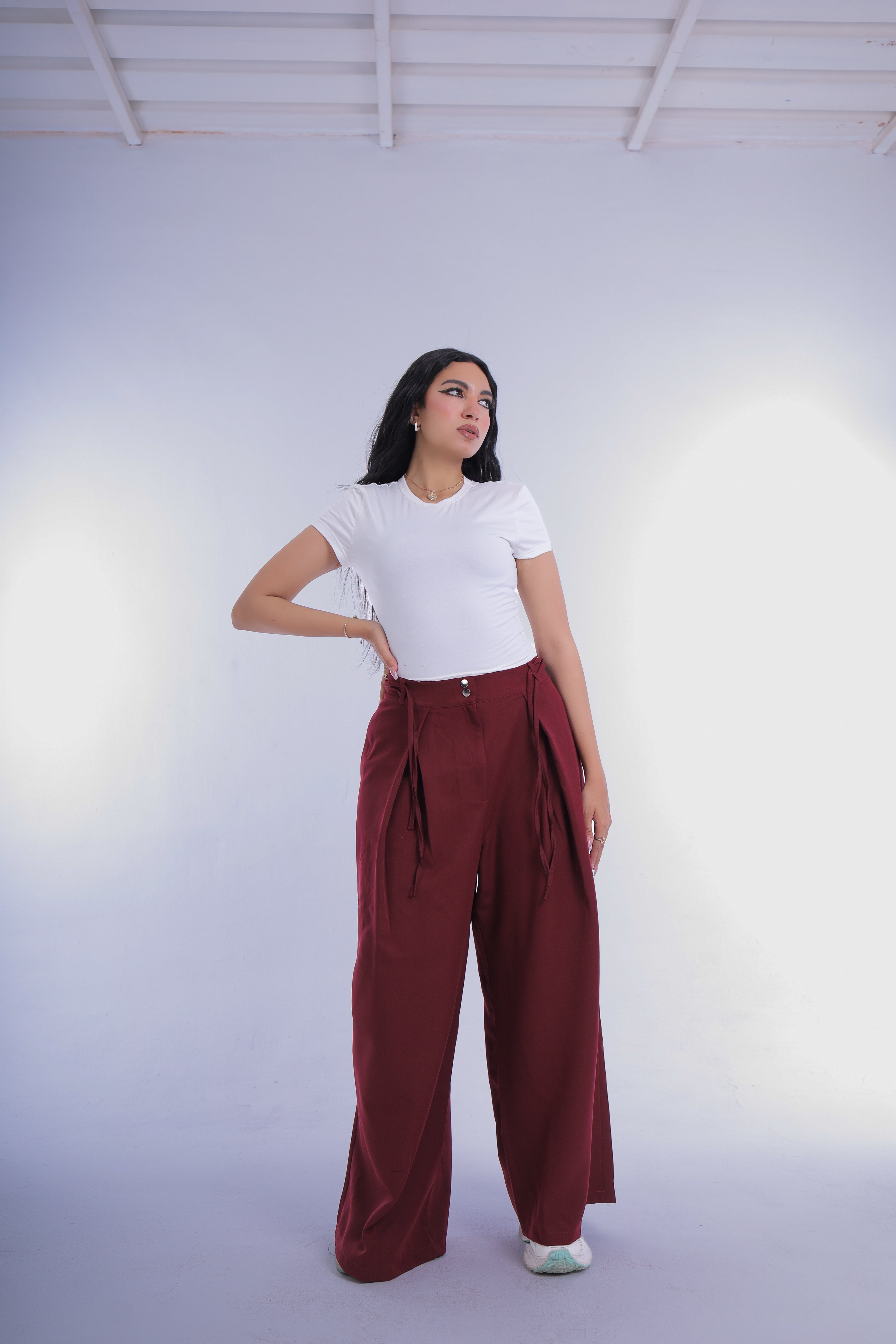 Semi-Classic Wide Leg Pants (Burgandy)