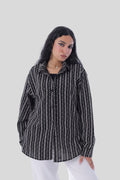 Printed Linen Long Shirt (Black)