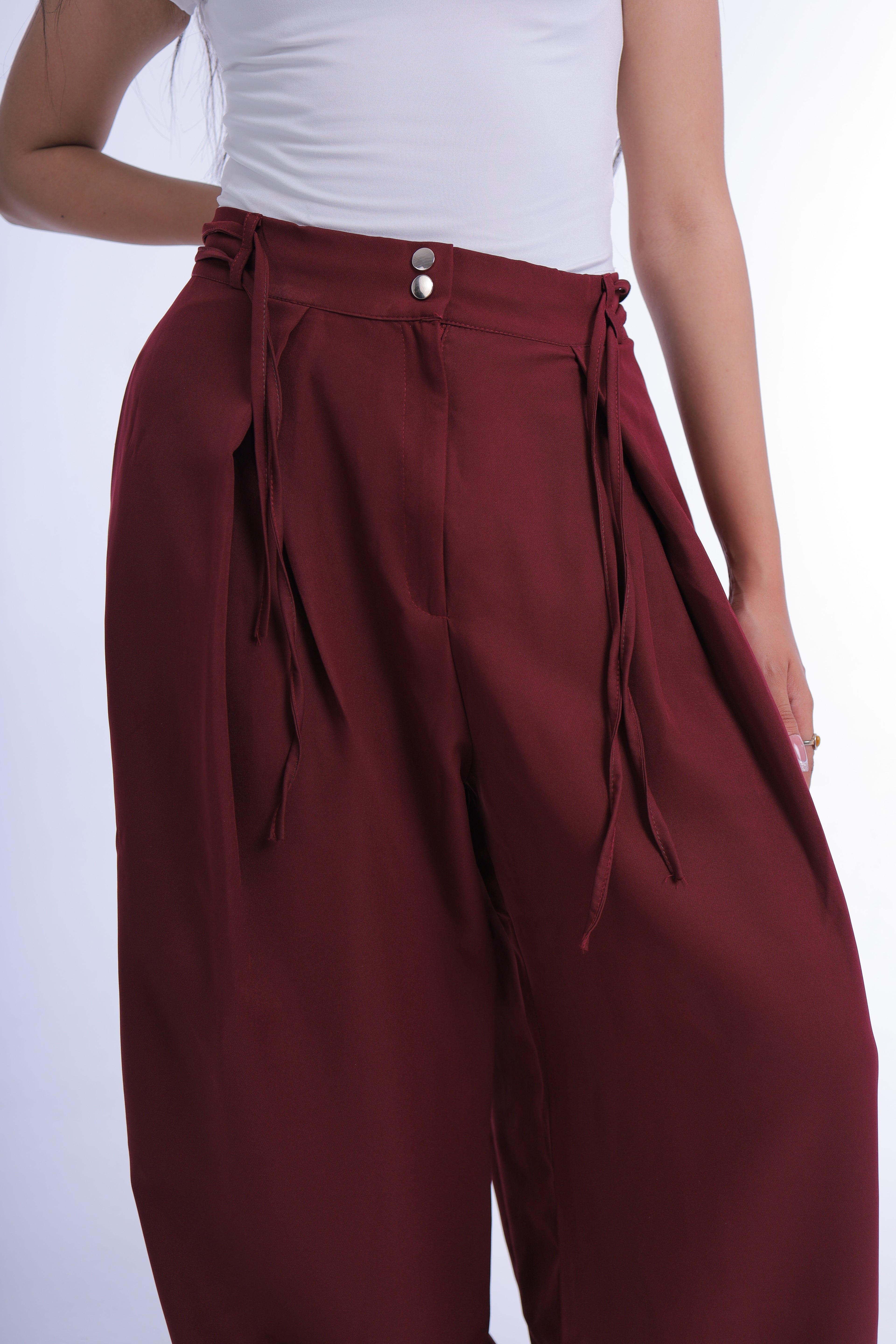 Semi-Classic Wide Leg Pants (Burgandy)